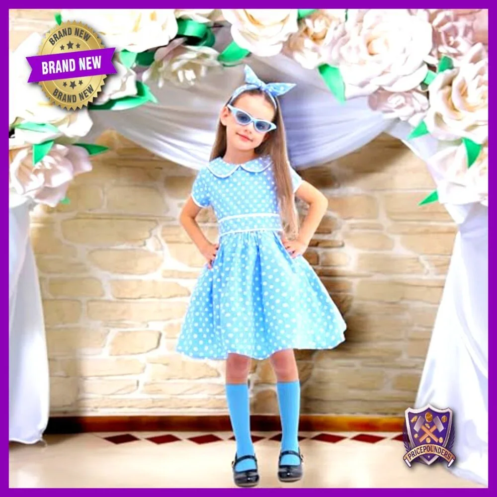 Retro 1950s Polka Dot Dress Costume Set with Headband Glasses Socks - Picture 5 of 6